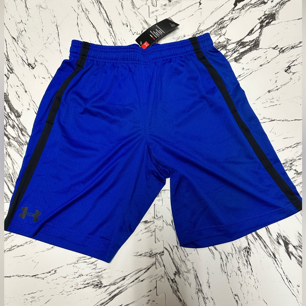 Under Armour Men's UA Tech HeatGear Athletic Mesh Shorts- Blue/Black- Medium